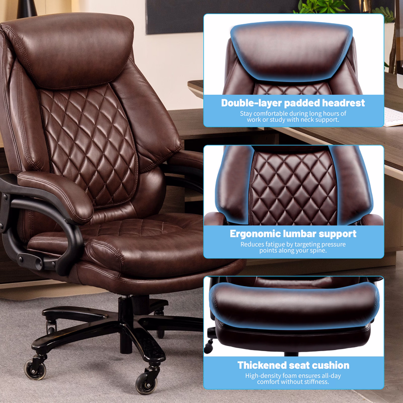 Qusaphy 800LBS Big and Tall Executive Office Chair, PU Leather Ergonomic Desk Chair with Adjustable Backrest and Thick Padded Cushion, Heavy Duty Chair for Home or Office Black
