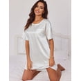 thumbnail image 3 of Ekouaer Silk Sleep Shirts for Women Satin Nightshirt Nightgown Short Sleeve Sleepwear Round Neck Shirt Dress With Chest Pocket, 3 of 6