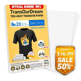 TransOurDream Iron on Heat Transfer Paper for Dark T Shirts & Fabrics (20  Sheets 8.5x11, Dark 2.0) Printable HTV Heat Transfer Vinyl for Inkjet