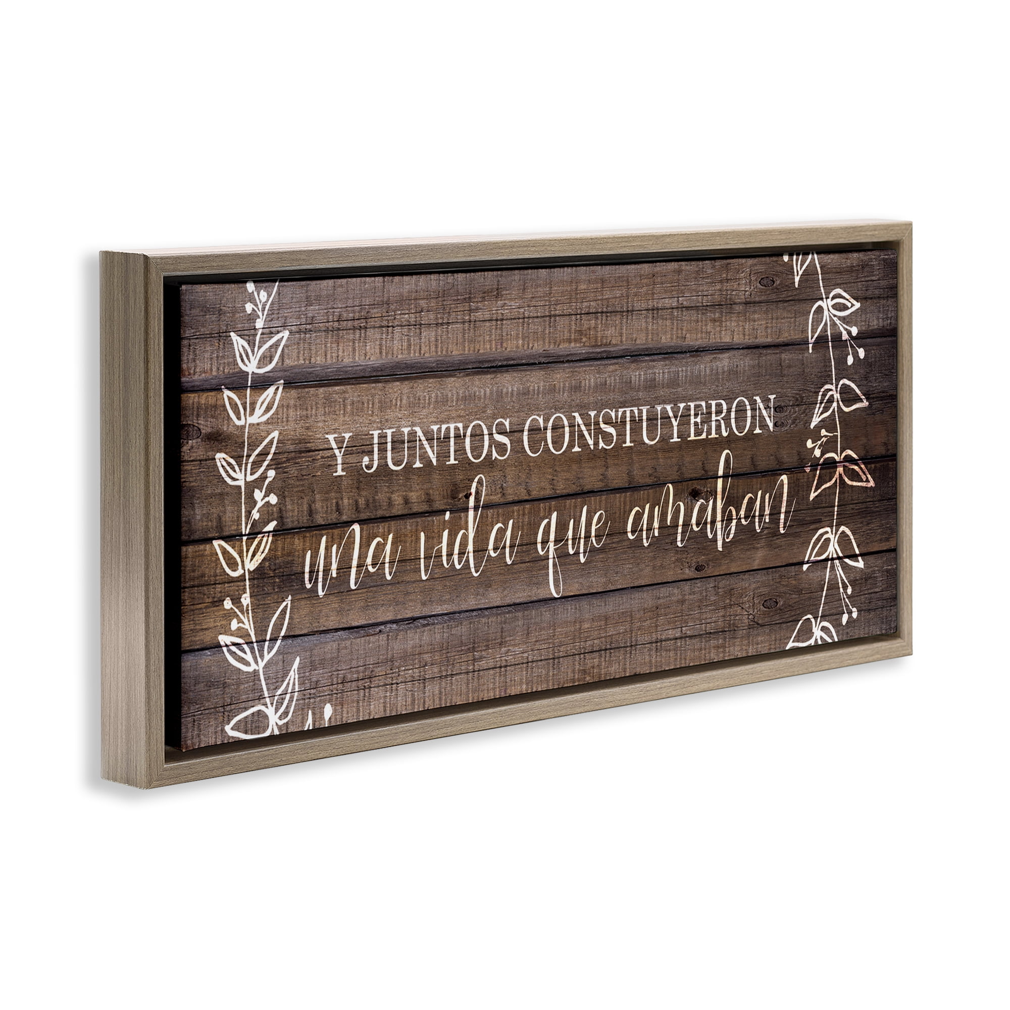 Stupell Industries Una Vida Construida en Amor Inspirational Quotes & Sayings Painting Brown Floater Framed Art Print Wall Art, 25 x 11