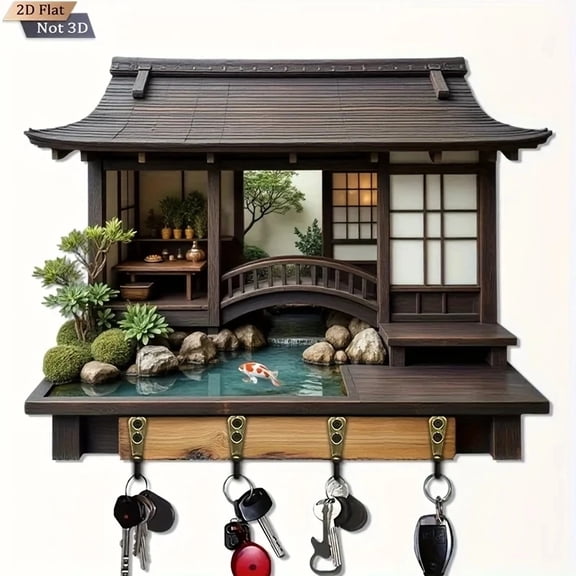 2D Retro Japanese-Style Wooden Key Hook Multi-Functional Home Key Holder for Porch Wall Decoration And Kitchen Storage