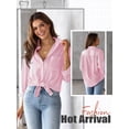 thumbnail image 7 of Xuanfei Women Striped Lapel Long Sleeve Pocket Single Breasted Blouse, 7 of 7