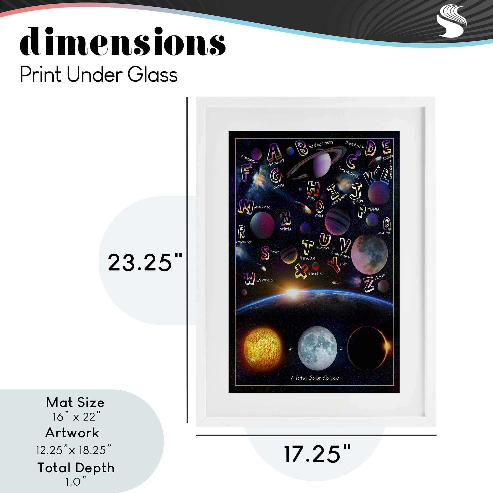 Educational Astronomy Alphabet White Framed Print Under Glass, design by Ali Chris