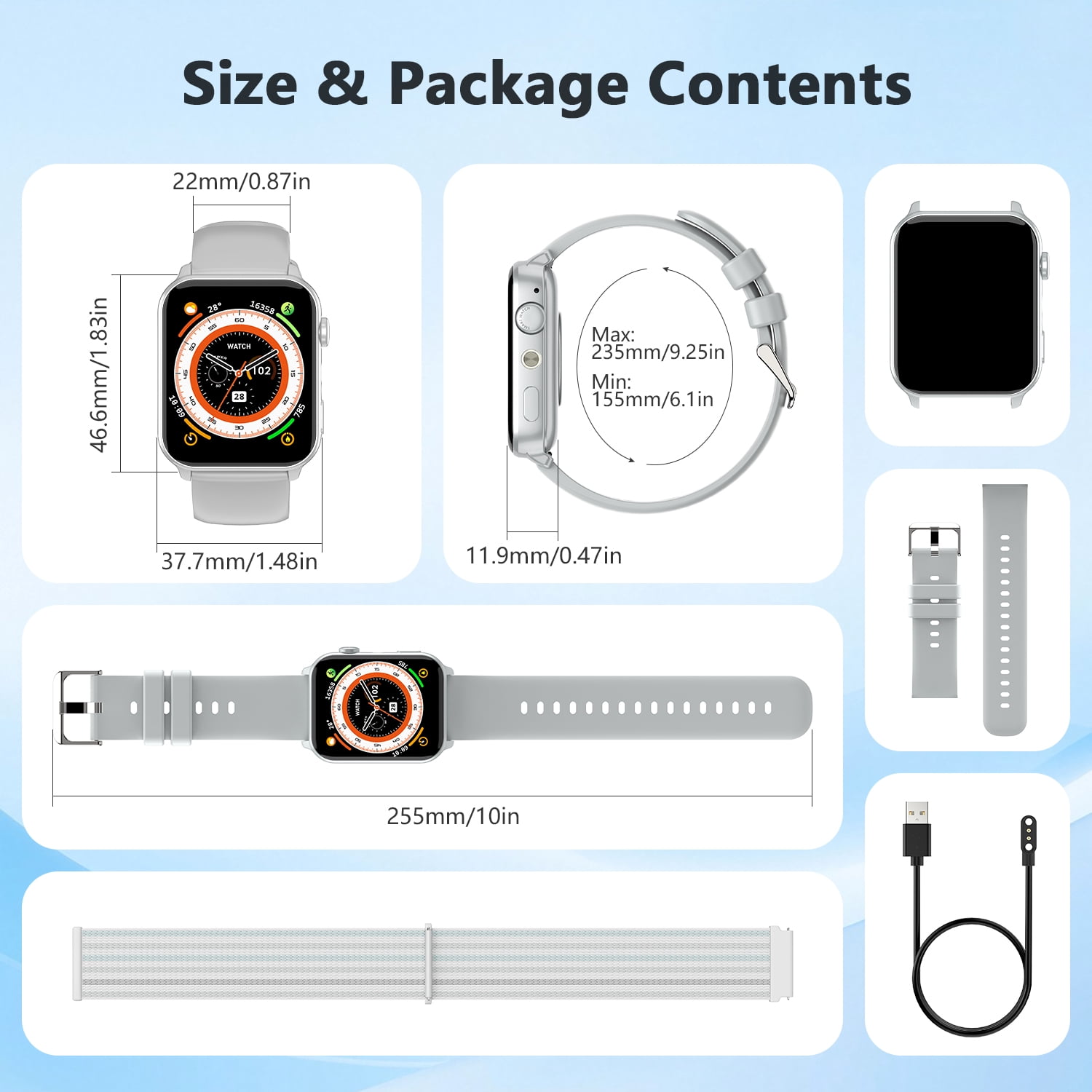 IOWODO Smart Watch for Men Women Compatible with iPhone Samsung Android Phone 1.91 inch Full Touch Screen IP68 Waterproof Bluetooh Fitness Tracker