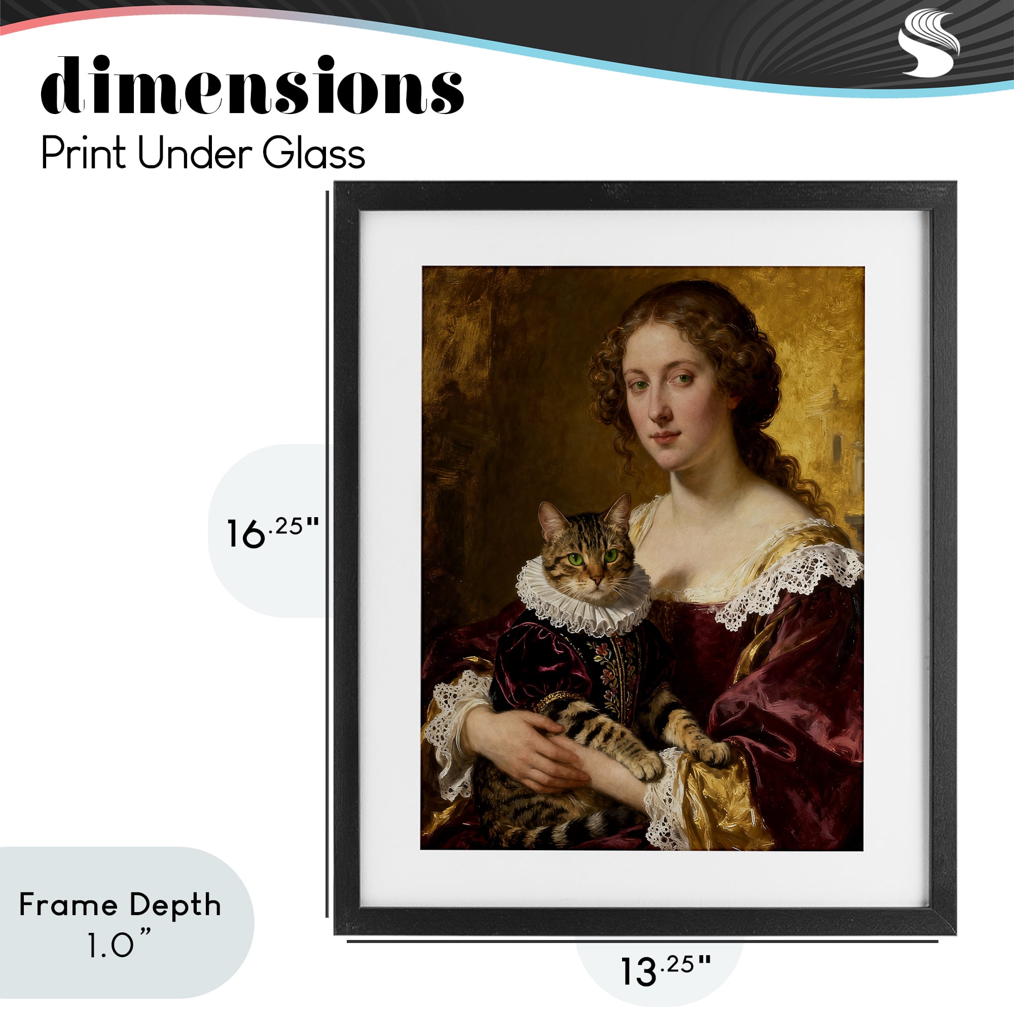 Stupell Industries Renaissance Lady with Regal Cat Black Framed Print Under Glass, design by CAD Designs