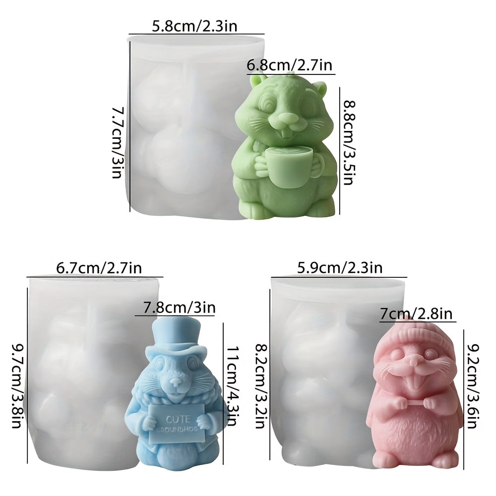 3PCS Groundhog Day 3D Silicone Mold Set, Animal Candle Molds for DIY Epoxy Resin, Soy Wax, Plaster Crafts (Woodland Creatures Series)