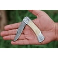 thumbnail image 3 of Razor Sharp Damascus Steel Blade Pocket Knife With White Bone Handle Back Lock Folding., 3 of 9