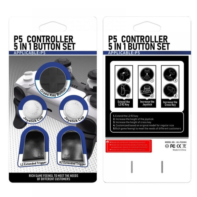Juego de tapas basculantes 5 en 1 para mando de PS5, extensores de gatillo con botones, tapa de joystick, alarga las teclas L2/R2, aumenta la altura del joystick y las teclas de dirección cruzada,