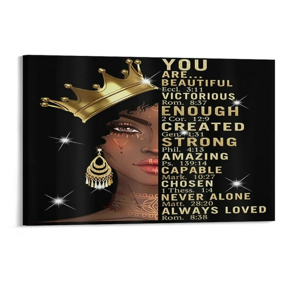 American Black Girl Quotes Inspirational Motivational Canvas Prints Wall Art,Winter Scene Decor Wooden Framed for Living Room Bedroom Office 12×8 inch