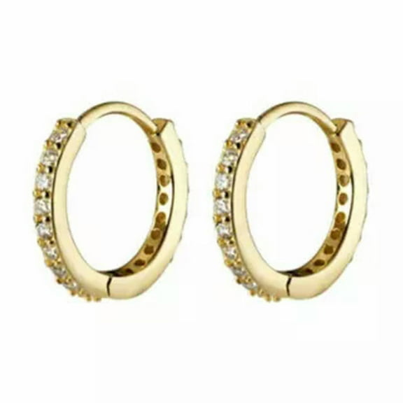 QQTDFG Classic CZ Paved Thin 925 Sterling Silver Sleepers Huggie Hoop Earrings A1541-8mm-Gold