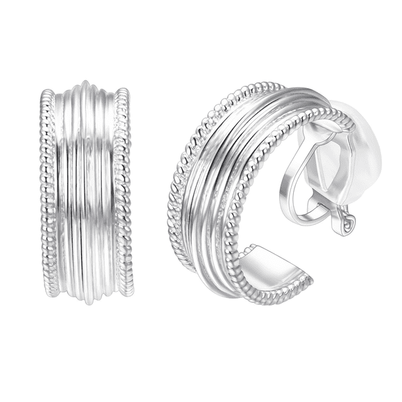 Airokiy Large Twisted Rope Hoops Clip On Earrings for Women Non Piercing Chunky C Silver Hoop Earrings Hypoallergenic Jewelry