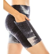 LA12ST Women Workout Biker Shorts Brazilian Textured Booty Leggings Shorts Anti-Cellulite Scrunch Honeycomb Butt Ruched Lift
