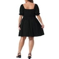 thumbnail image 4 of DARING DIVA Plus Size Square Neck Puff Sleeve A-Line Mini Short Dress 1X Black, 4 of 6