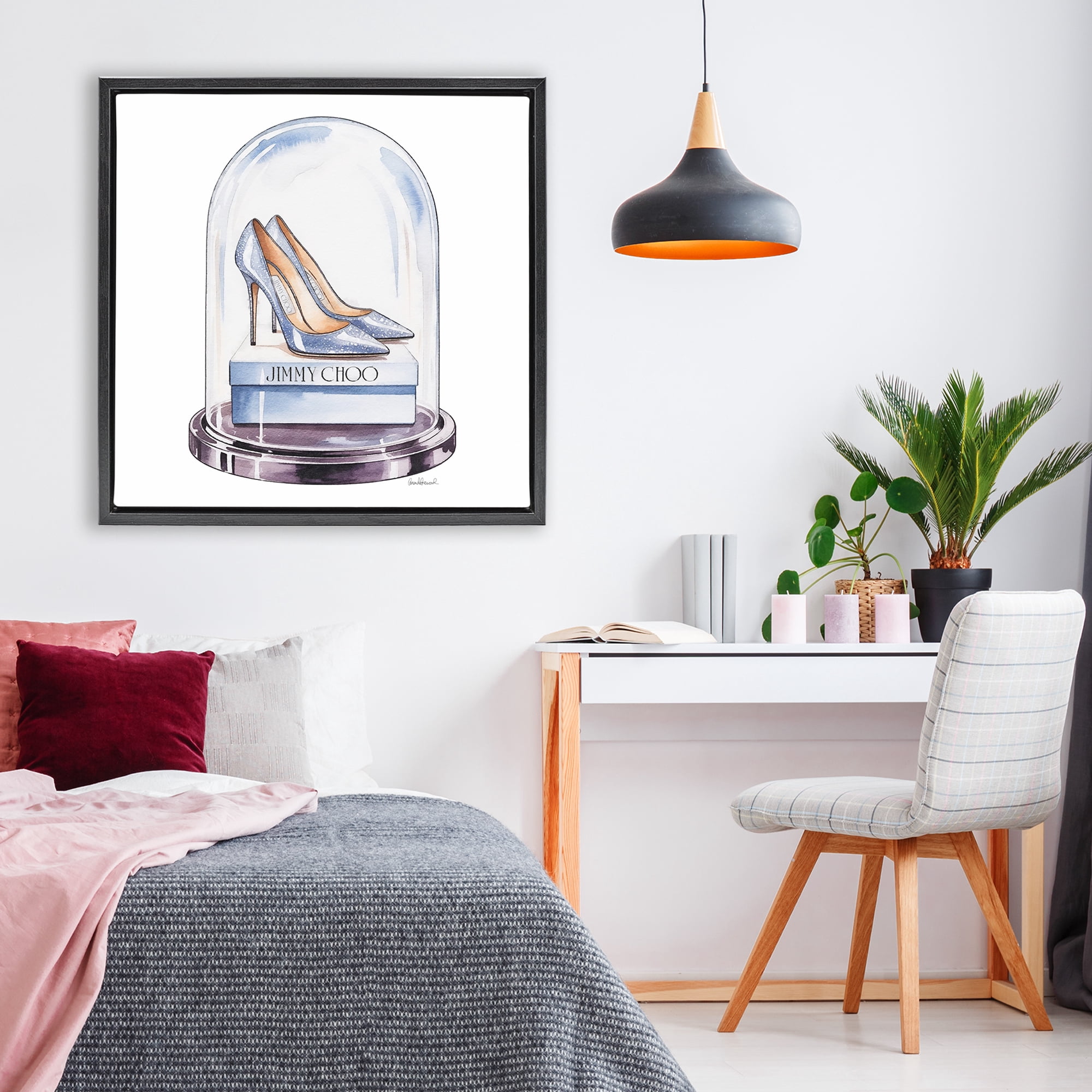 Stupell Industries Elegant Shoes in Bell Jar Black Framed Floater Canvas Wall Art, design by Amanda Greenwood