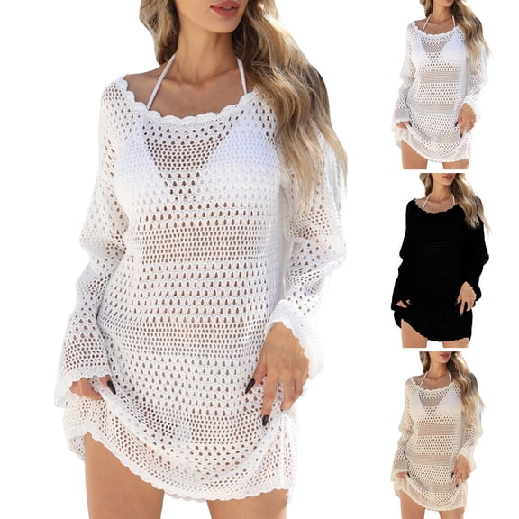 zaveiop Womens Swimsuit Coverup Crochet Swim Cover ups Bikini Bathing Suits Swimwear 2026 Summer Beach Dress Vacation Outfits (Black, XL)