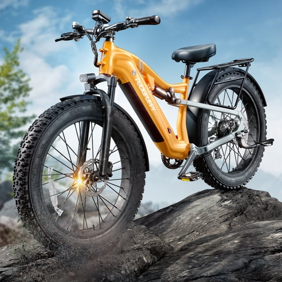 PUCKIPUPPY 1350W Electric Bikes for Adults 26" Fat Tire E Bike with 48V 20AH Battery up to 80Miles Range, 28mph Full Suspension E Mountain Bike 8 Speed off Road Ebike, Torque Sensor, UL2849 by SGS