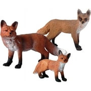 LUU-Fox Toy Set - 3pcs Plastic Jungle Animal Figures, Wild Fox Playset, Cake Topper, Party Favors, Educational Toy_SAI