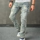 thumbnail image 4 of Pantalones vaqueros de longitud completa para hombre, azul claro, acolchados, rotos, con cremallera, lavados, elásticos, tendencia para exteriores, pantalones vaqueros para hombre., 4 of 9
