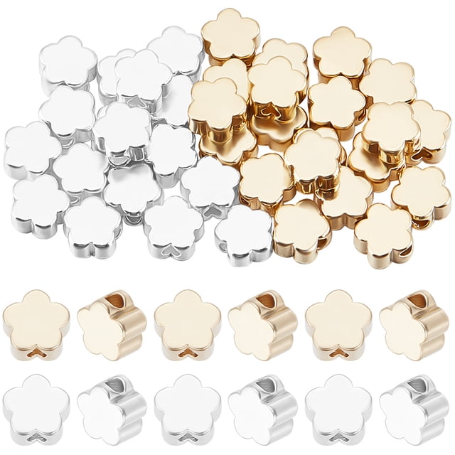 50Pcs 2 Colors Brass Beads Lead Free & Cadmium Free Flower Mixed Color 5x5x2.5mm Hole: 1.2mm 25pcs/color