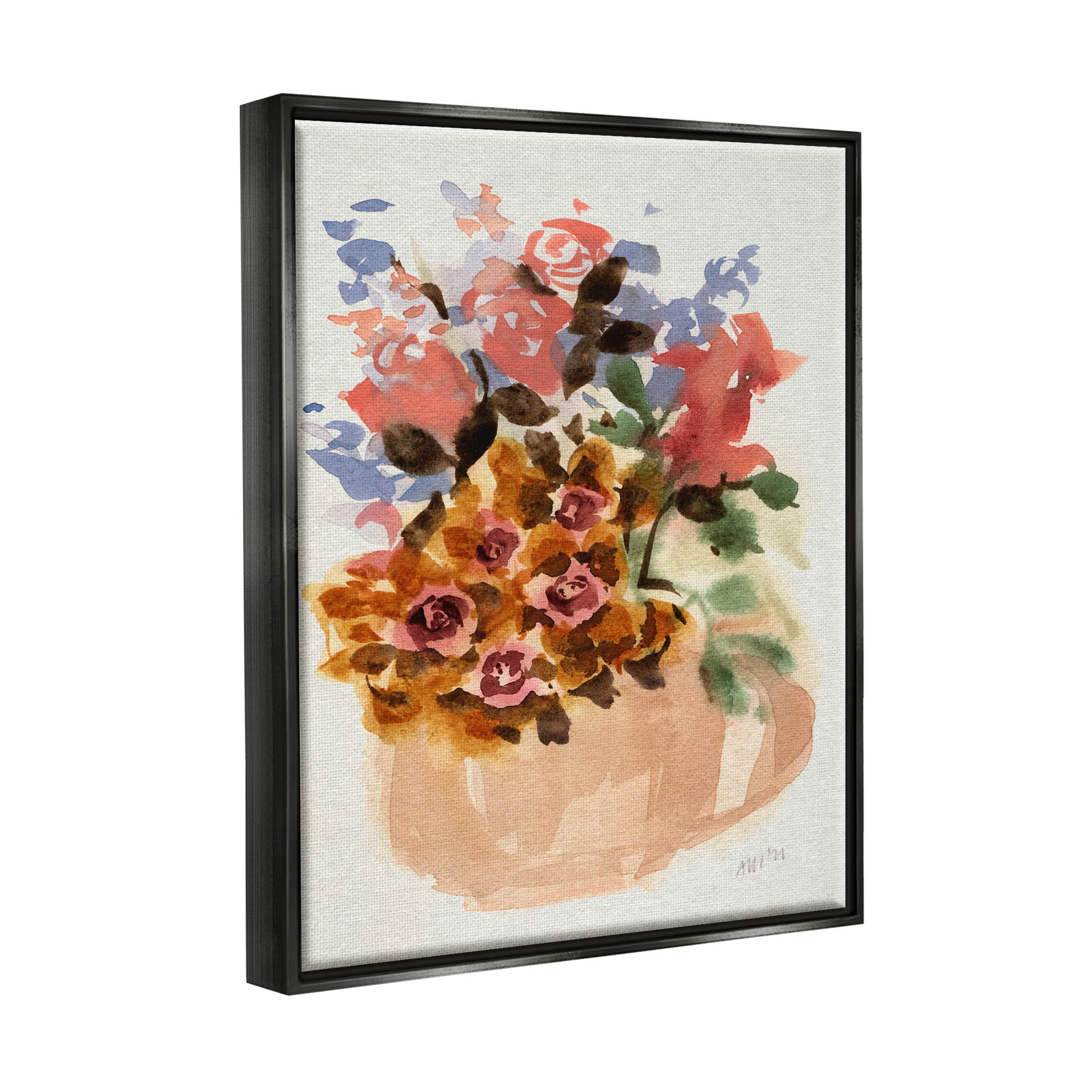 Stupell Industries Abstract Flower Bouquet Shapes Painting Jet Black Floating Framed Canvas Print Wall Art, Design by Ania Zwara