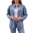 thumbnail image 3 of QATAINLAV Jean Jackets for Women Long Sleeve Button Up Shacket Casual Denim Coat with Pocket Streetwear Light Blue M, 3 of 10