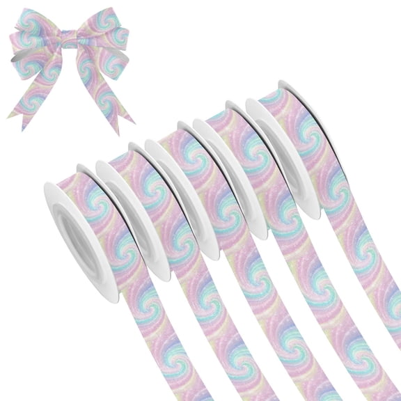 5 Rolls Christmas Ribbon 1.5 inch Wide Decorative Ribbon for Gift Wrapping and Holiday Decorations Cute Pastel Rainbow Swirl