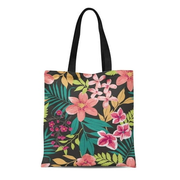 ASHLEIGH Canvas Bag Resuable Tote Grocery Shopping Bags Blue Floral Tropical Flower Plant Pattern Hawaiian Summer Hibiscus Abstract Tote Bag