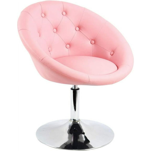 FURWOO Adjustable Pink PU Vanity Chair Stool with Cute Round Back for Home, Shop, Manicure, Make up Room, Salon, Spa
