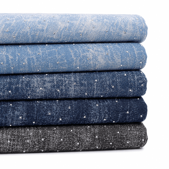 10 oz Cotton Snow Wash Denim Fabric by The Yard, Washed Twill Denim Cloth with Rhinestone for Jackets, Pants, Bags and DIY Crafts
