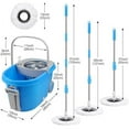 thumbnail image 5 of Spin Mop and Bucket with Wringer Set, 3 Washable Microfiber Pads Included for Floor Cleaning, Adjustable Stainless Steel Handle, Easy Moving with Wheels, Blue, 5 of 7
