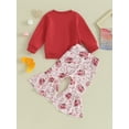 thumbnail image 3 of Bagilaanoe 2Pcs Baby Girl Valentine Clothing Sets Toddler Heart Print Long Sleeve Sweatshirt Tops + Flare Trousers 6M 12M 18M 24M 3T 4T Kids Spring Pants Set, 3 of 8