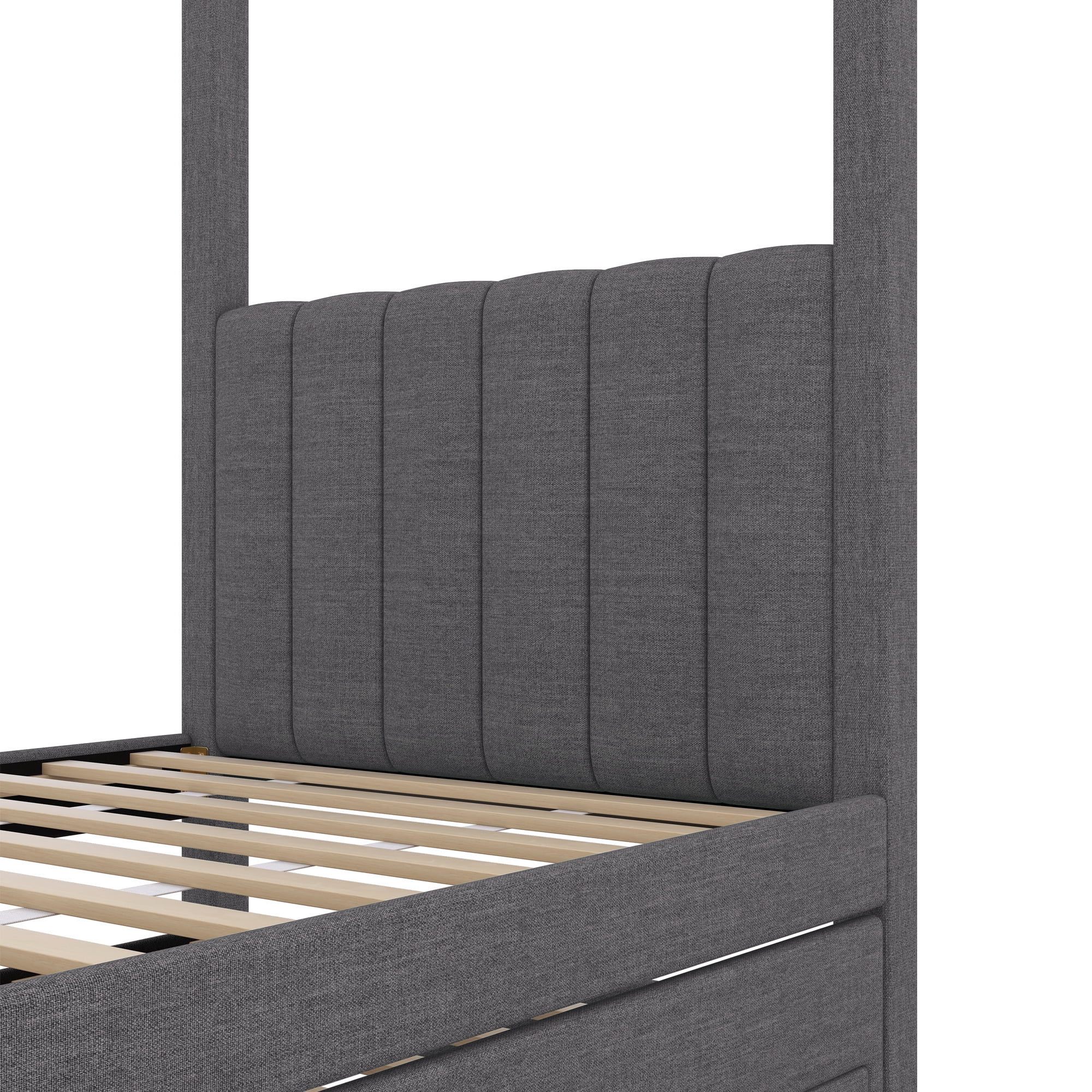 EUROCO Upholstered Twin Size Canopy Bed Frame with Trundle Bed and 3 Drawers, Platform Bed with Headboard for Kids Teens Adults, Gray