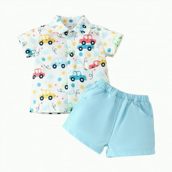 TOWED22 Toddler Baby Boy Girl Outfit T-Shirts and Shorts 2 Pcs Dinosaur Short Set Summer Clothes Outfit(Sky Blue,9-12 M)