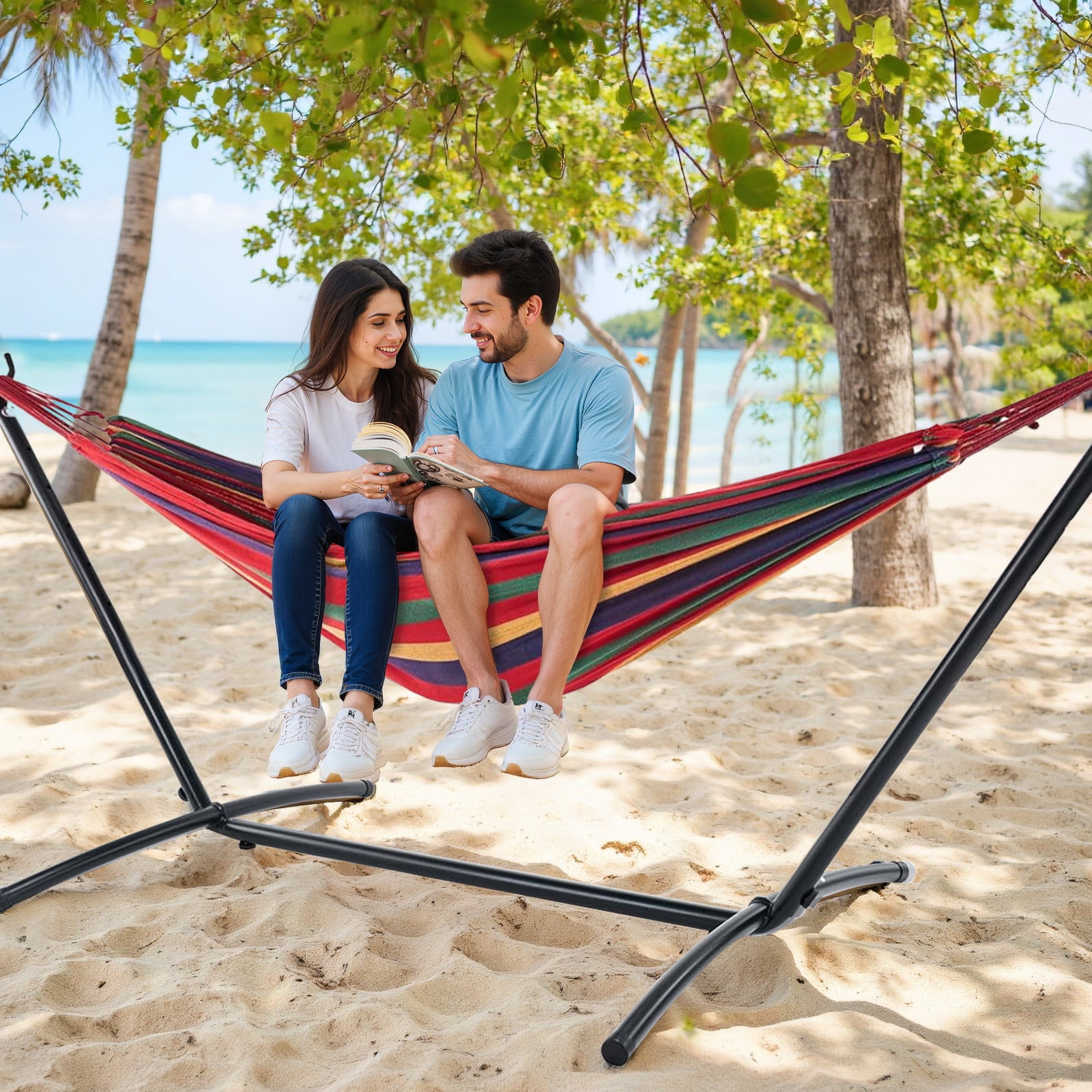 Bigleap Double Hammock with Steel Stand Heavy Duty Standing