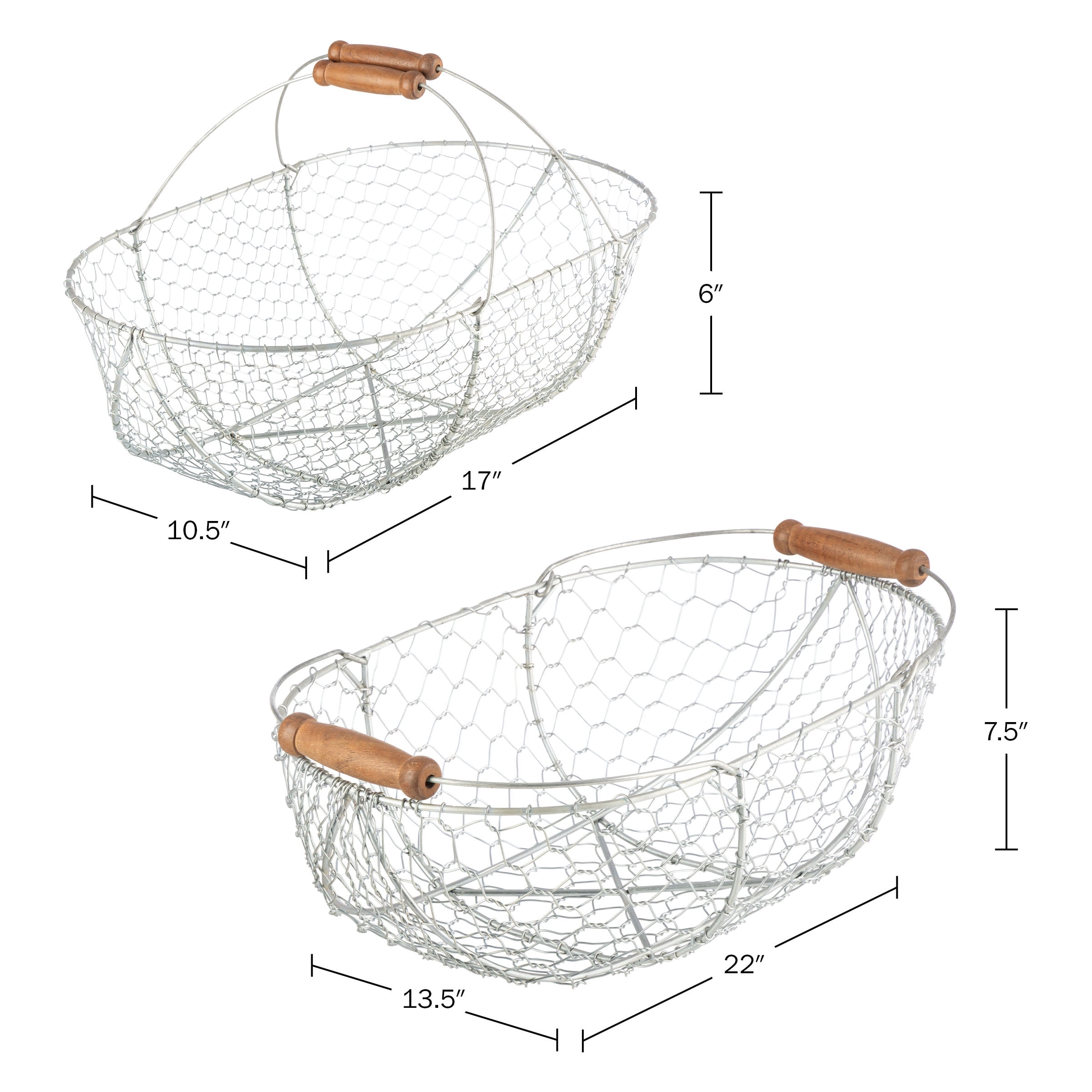 Kings County Tools Garden Harvest Basket 2-Pack - Large and Small Gathering Hod or Farmhouse Decor