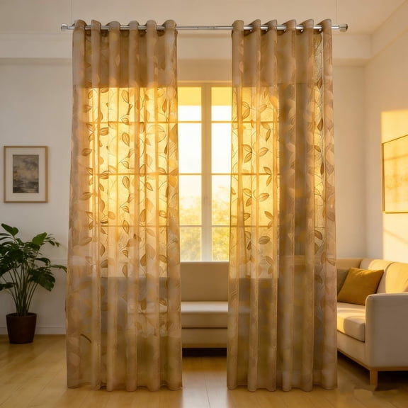 Floral Linen Semi Sheer Curtains 100 Inches Long 2 Panels for Living Room Bedroom Grey Farmhouse Flower Patterned Light Filtering Textured Grommet Top Window Treatments Drapes, 40x100 Inches, 2 Pack