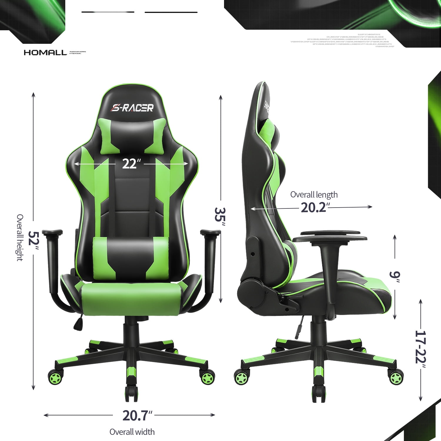 Homall Gaming Chair office Chair with Headrest & Lumbar Support, Green