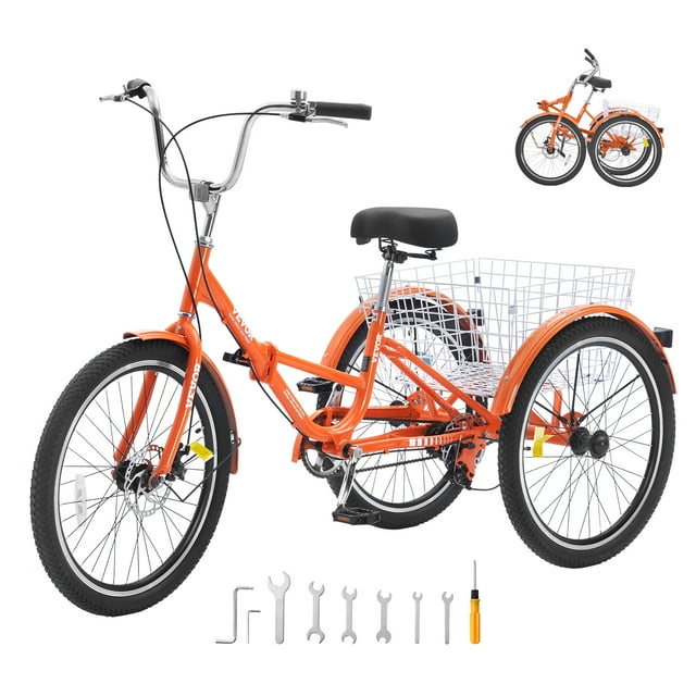 VEVOR Triciclo plegable para adultos, triciclos plegables para adultos de 20 pulgadas, bicicleta de crucero de 3 ruedas de aleación de aluminio liviana con canasta trasera grande