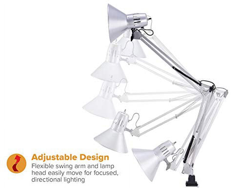 Bostitch Office LED Swing Arm Desk Lamp with Metal Clamp Mount, Silver