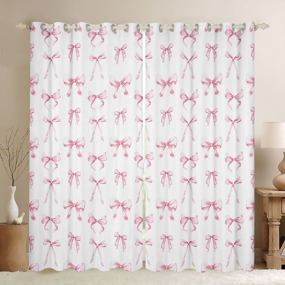 Erosebridal Ribbon Bow Knot Black Out Curtains,Light Pink Cute Bowtie Curtains Pack of 2 (42x63 Each) For Bowknot Lovers
