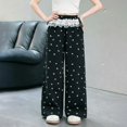 thumbnail image 2 of CPNG Girls Sweatpants Sweet Bow Print Elastic High Waist Wide Leg Baggy Pants with Lace Trim Loose Street Style Casual Pants, 2 of 7
