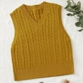 thumbnail image 2 of Short Sleeve Sweater,Women's V-Neck Knit Sweater Vest Solid Color Argyle Plaid Preppy Style Sleeveless Crop Knit Vest Yellow XXL, 2 of 5