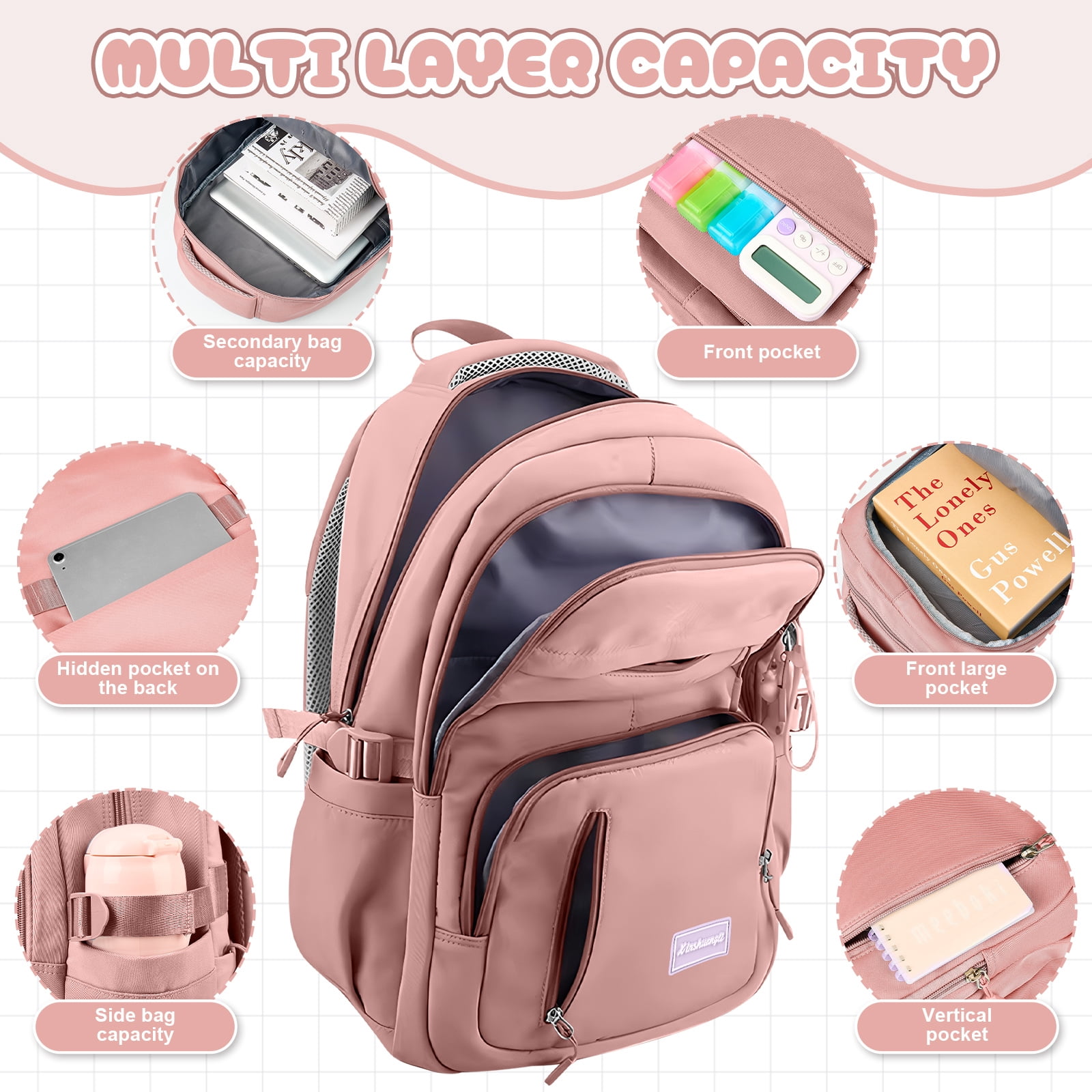DAKIMOE School Backpack for College High Middle School Fashion Student Bag Teen Bookbag Laptop Backpack Women Travel Daypacks