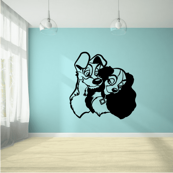 Cute Romantic Lady And The Tramp Portrait Silhouette Disney Cartoon Character Wall Sticker For Kids Boys Girls Room Bedroom Fun Home Decal Design Stickers Wall Art Vinyl Decoration Size (10x10 inch)