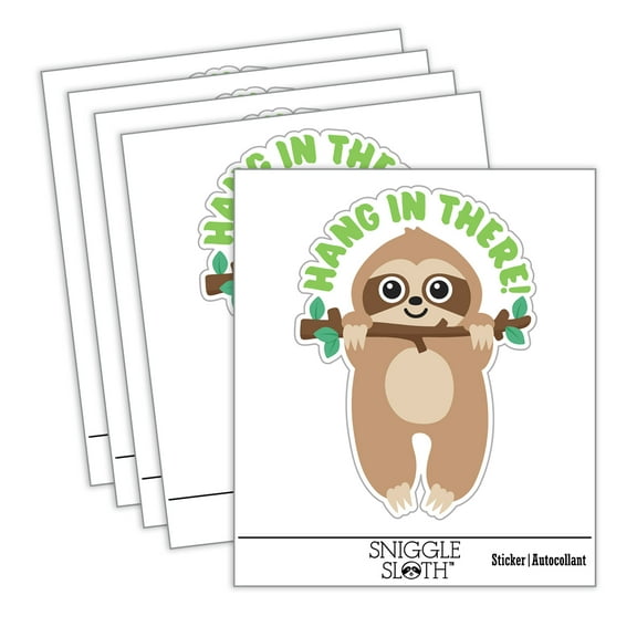 Hang in There Sweet Sloth Car Window Bumper Water Bottle Phone Tablet Laptop Waterproof Vinyl Decal Sticker Set 5-Pack - Gloss Finish - 2.0"