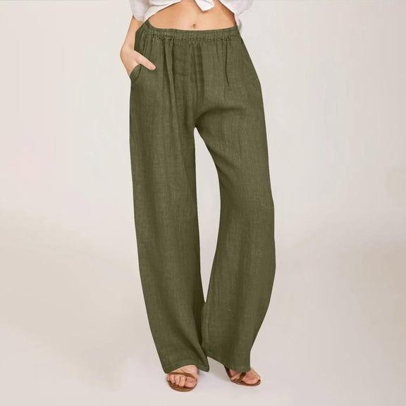 TMOYZQ Women's Pants Drawstring High Waisted Flowy Wide Leg Palazzo Trousers Lightweight Beach Lounge Pants with Pockets