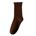 thumbnail image 2 of Fancifize Women Ribbed Mid Socks Casual Soft Stretch Solid Color Lettuce Edge Cute Socks for Fall Winter,Coffee, 2 of 6