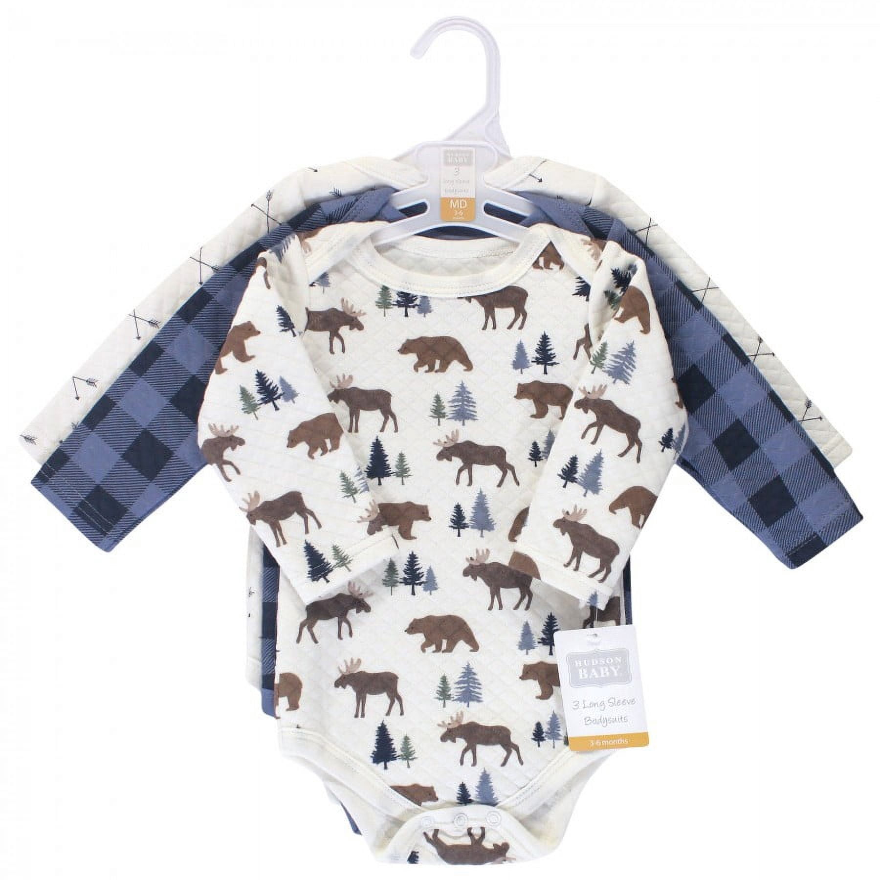 Hudson Baby Cotton Long-Sleeve Bodysuits, 3- Pack, Newborn- 24 Months