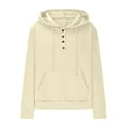 thumbnail image 6 of Otntypg Womens Cable Knit Hooded Sweater Tops Loose Fit Casual Fall Winter Long Sleeve Drawstring Button V Neck Solid Color Hoodie Outwear Coat with Pockets Beige XXL, 6 of 7