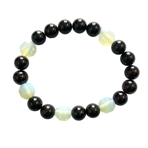 crystalmiracle Garnet 8 Mm Bead With Opalite Stretch Bracelet Healing Fashion Jewelry Gift Handcrafted